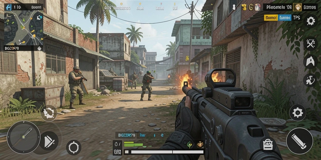 Screenshot gameplay BIGCOR78 menunjukkan pertempuran intens dalam lingkungan yang dinamis.