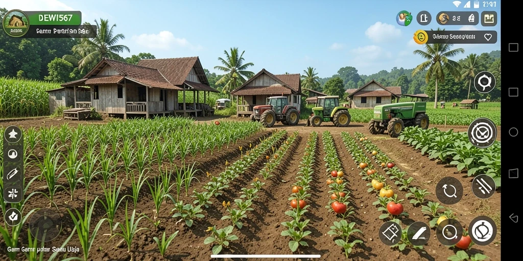 Tampilan gameplay DEWI567 dengan aktivitas bertani yang seru.