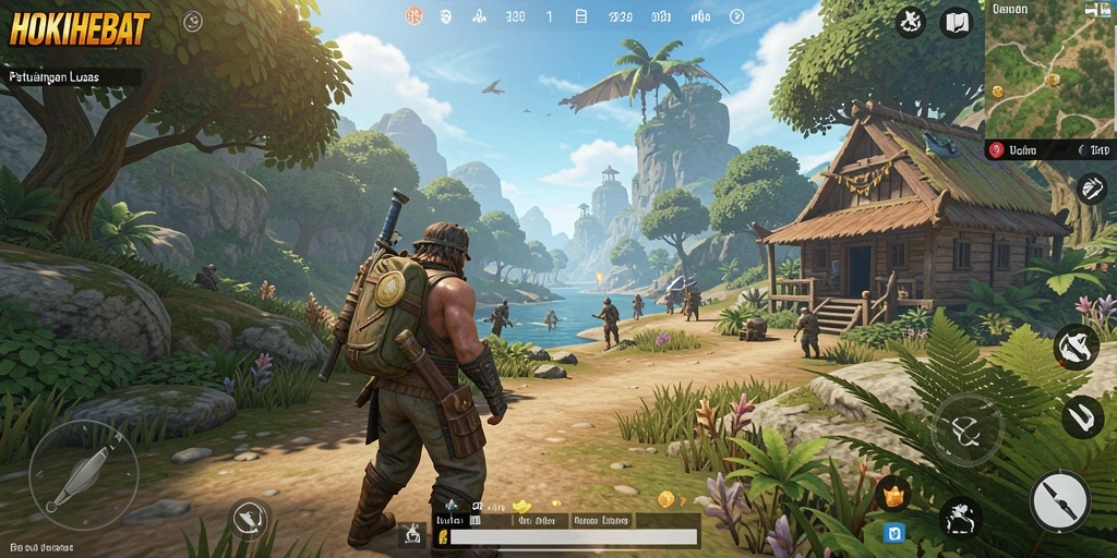 Screenshot gameplay HOKIHEBAT menampilkan dunia terbuka yang menakjubkan.