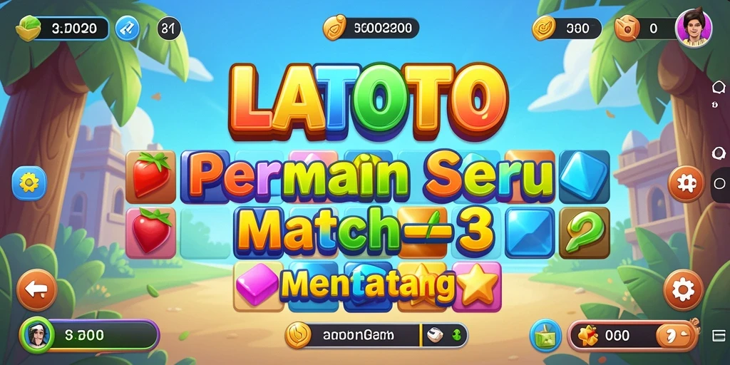 Tangkapan layar gameplay LATOTO menampilkan level Match-3 yang penuh warna.