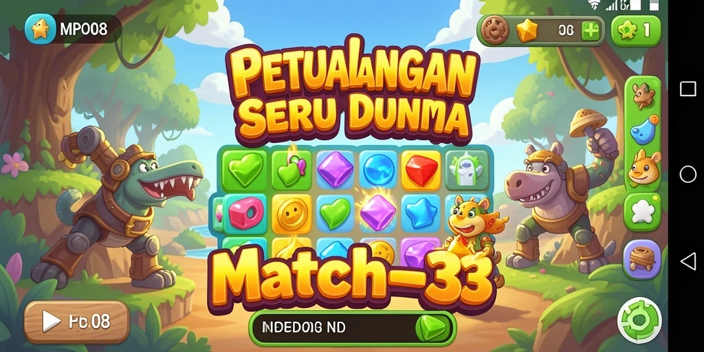 Tampilan gameplay seru dalam MPO08 dengan berbagai permata berwarna.