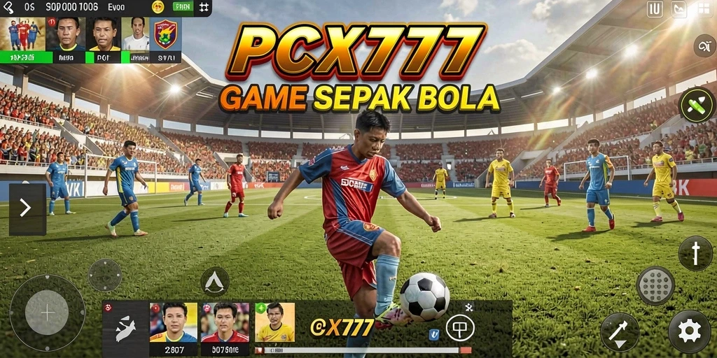 Tampilan gameplay PCX777 dengan aksi sepak bola yang mendebarkan.