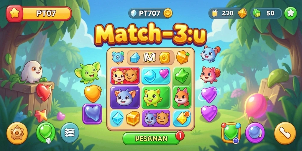 Tangkapan layar menunjukkan keseruan gameplay Match-3 PT707.