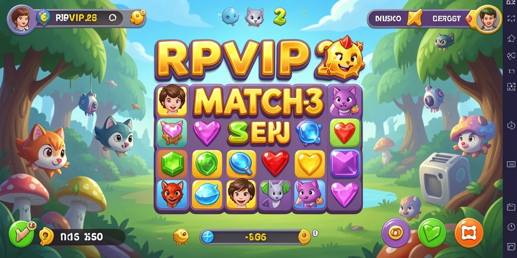 Screenshot utama RPVIP2 menampilkan gameplay Match-3 yang menarik.