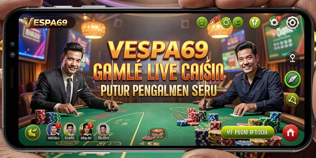 Tampilan gameplay VESPA69 menampilkan dealer langsung dan permainan kasino yang mendebarkan.