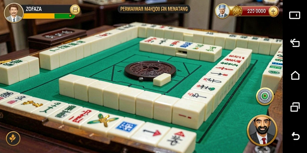 Tampilan gameplay menarik dari ZOFAZA, menampilkan ubin Mahjong yang berwarna-warni.